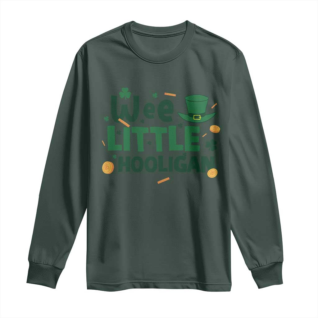 Funny St Patrick's Day Wee Little Hooligan Long Sleeve Shirt Shamrock TS11 Dark Forest Green Print Your Wear
