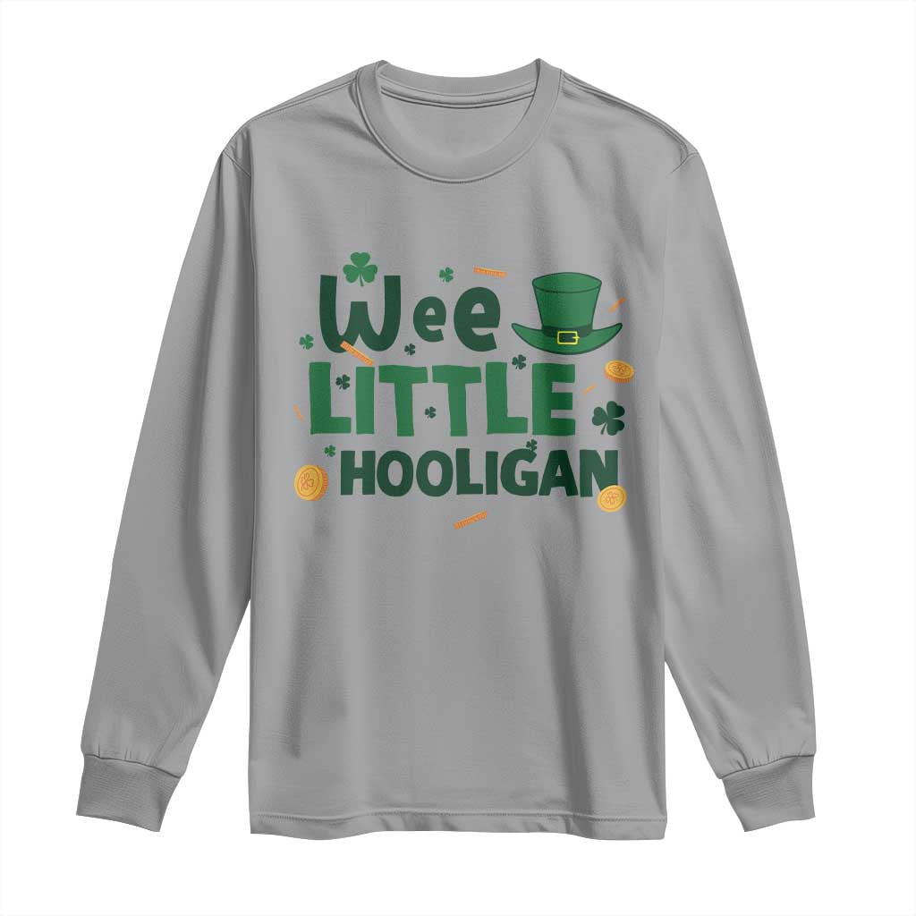 Funny St Patrick's Day Wee Little Hooligan Long Sleeve Shirt Shamrock TS11 Sport Gray Print Your Wear