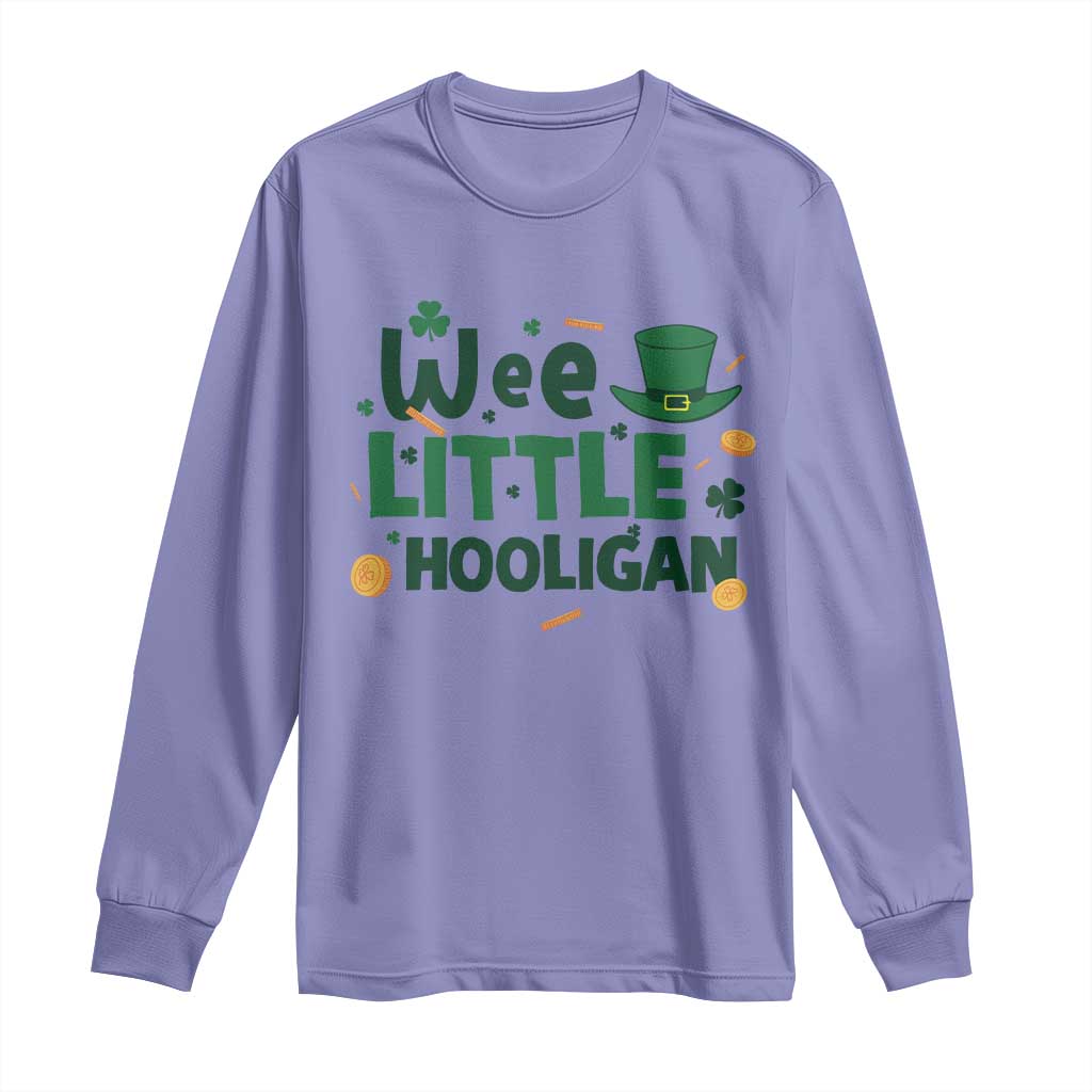 Funny St Patrick's Day Wee Little Hooligan Long Sleeve Shirt Shamrock TS11 Violet Print Your Wear