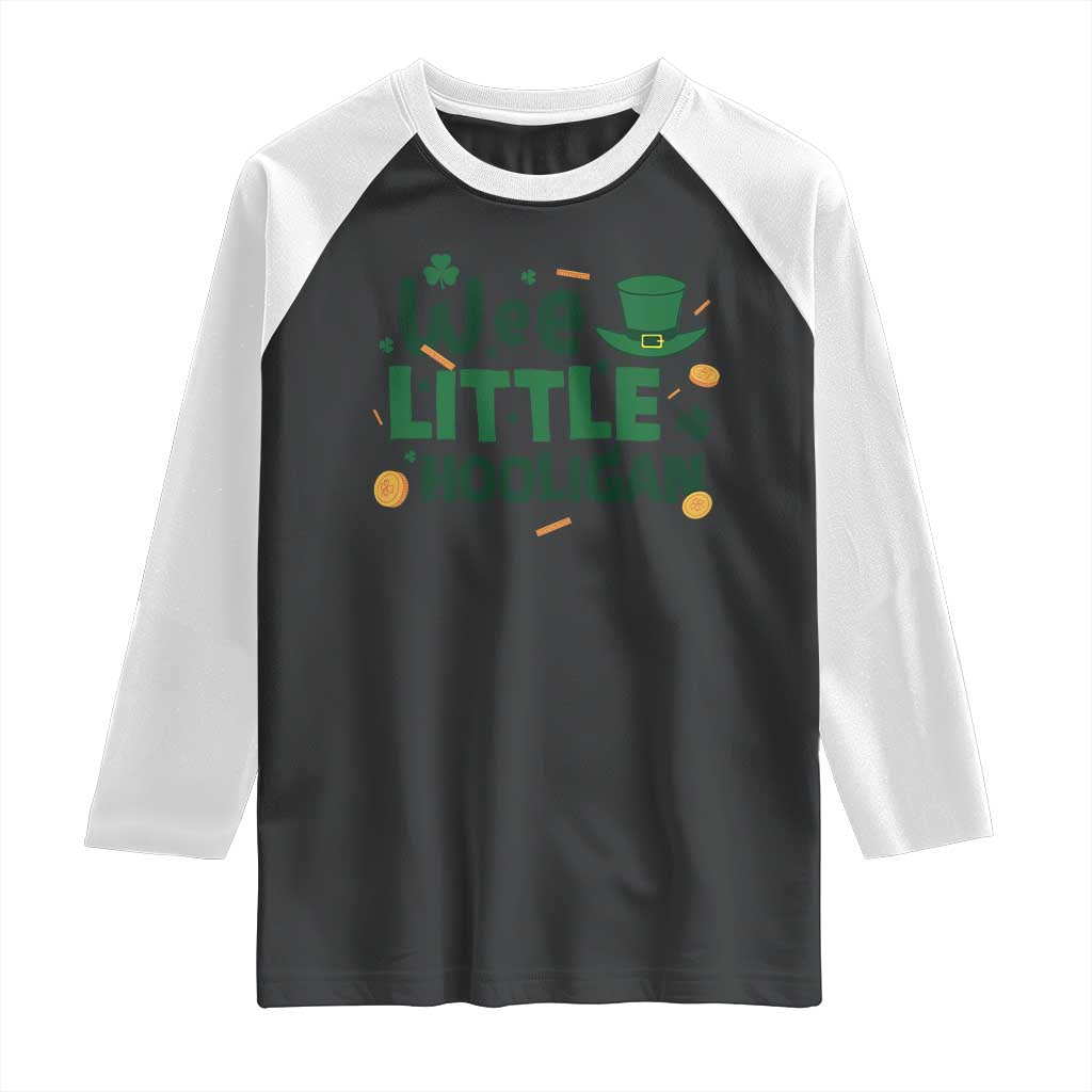 Funny St Patrick's Day Wee Little Hooligan Raglan Shirt Shamrock TS11 Black White Print Your Wear