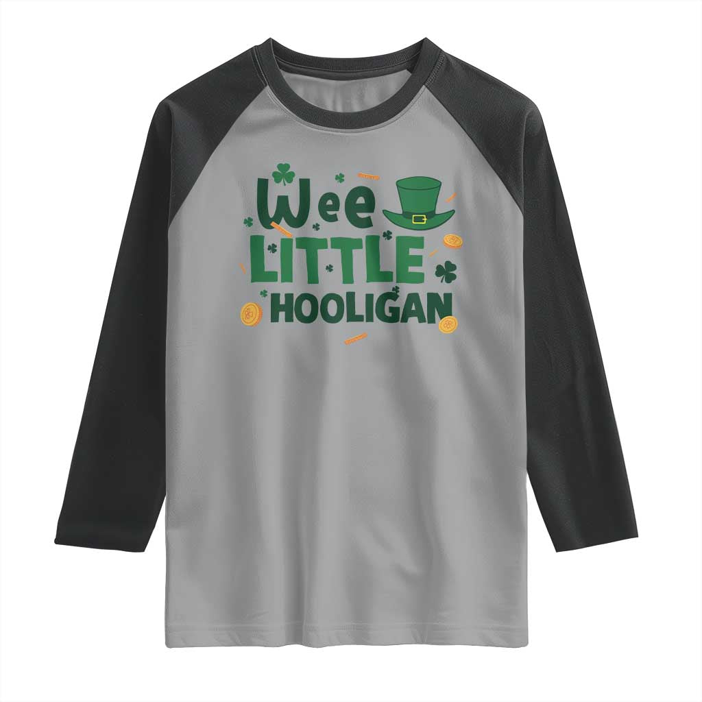 Funny St Patrick's Day Wee Little Hooligan Raglan Shirt Shamrock TS11 Sport Gray Black Print Your Wear
