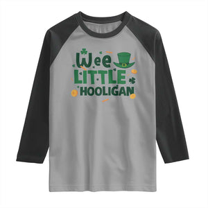 Funny St Patrick's Day Wee Little Hooligan Raglan Shirt Shamrock TS11 Sport Gray Black Print Your Wear
