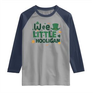 Funny St Patrick's Day Wee Little Hooligan Raglan Shirt Shamrock TS11 Sport Gray Navy Print Your Wear