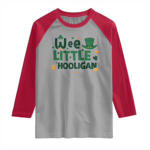 Funny St Patrick's Day Wee Little Hooligan Raglan Shirt Shamrock TS11 Sport Gray Red Print Your Wear