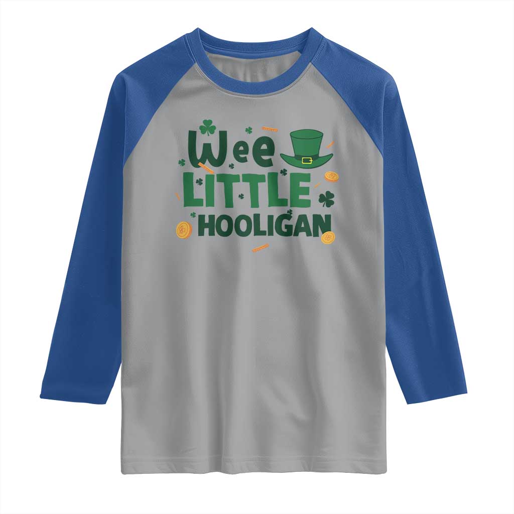Funny St Patrick's Day Wee Little Hooligan Raglan Shirt Shamrock TS11 Sport Gray Royal Print Your Wear