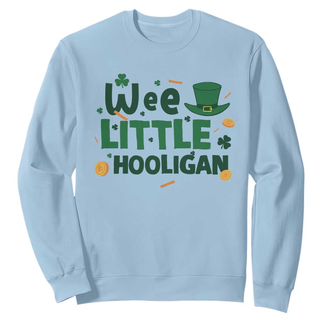 Funny St Patrick's Day Wee Little Hooligan Sweatshirt Shamrock TS11 Light Blue Print Your Wear