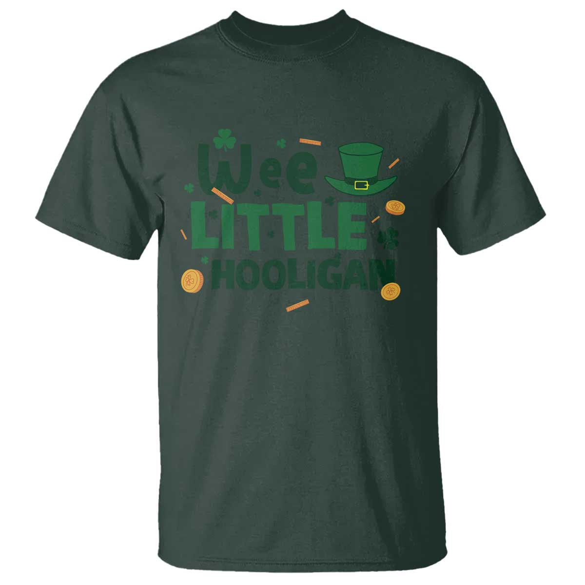 Funny St Patrick's Day Wee Little Hooligan T Shirt Shamrock TS11 Dark Forest Green Print Your Wear