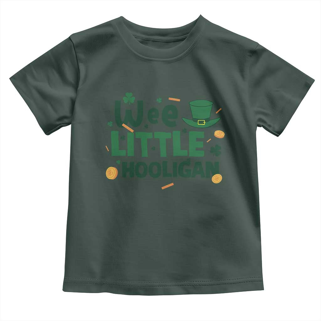 Funny St Patrick's Day Wee Little Hooligan Toddler T Shirt Shamrock TS11 Dark Forest Green Print Your Wear