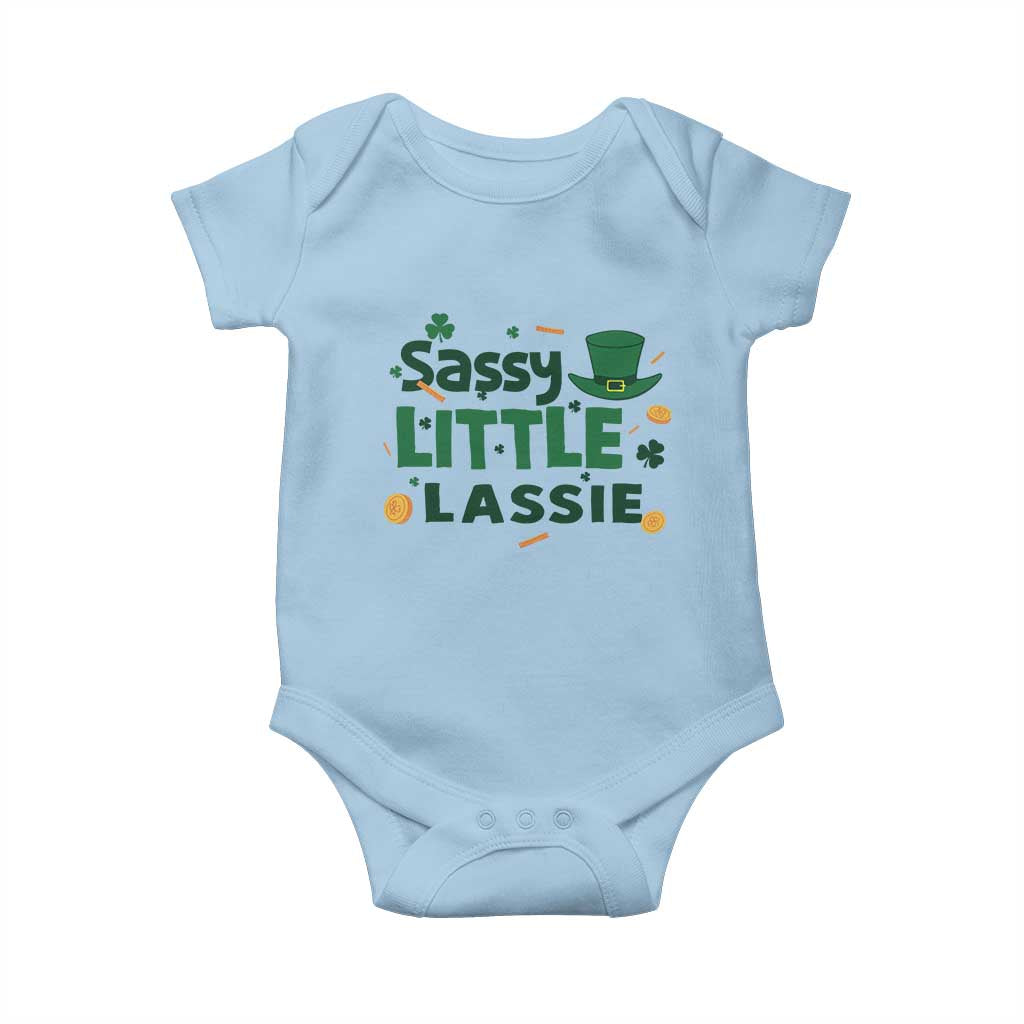 Funny St Patrick's Day Sassy Little Lassie Baby Onesie Shamrock TS11 Light Blue Print Your Wear