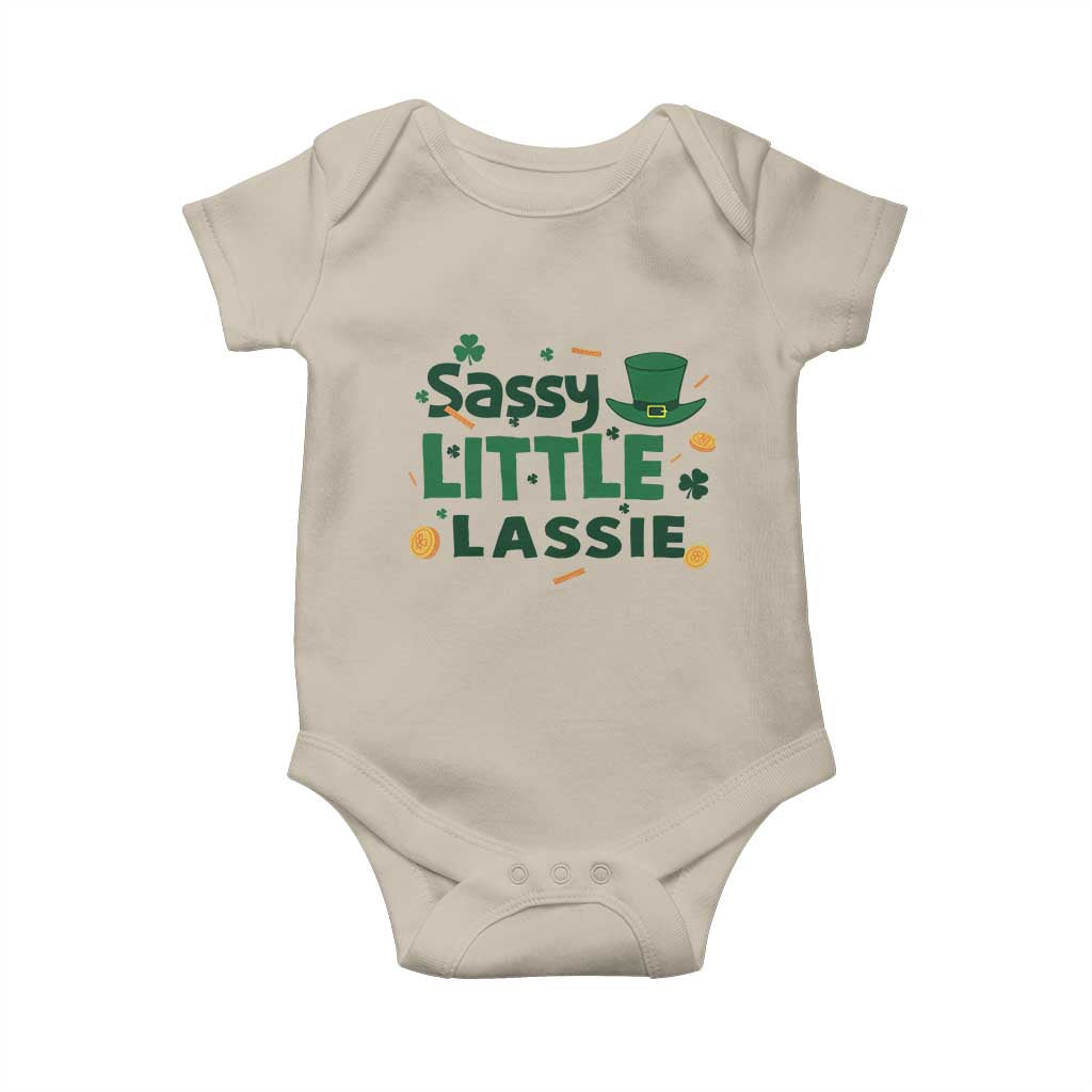 Funny St Patrick's Day Sassy Little Lassie Baby Onesie Shamrock TS11 Sand Print Your Wear