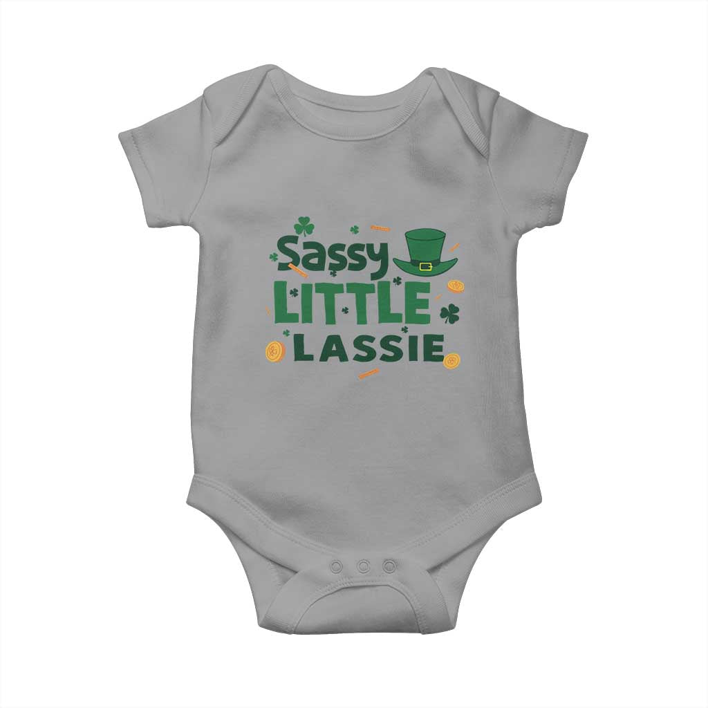 Funny St Patrick's Day Sassy Little Lassie Baby Onesie Shamrock TS11 Sport Gray Print Your Wear