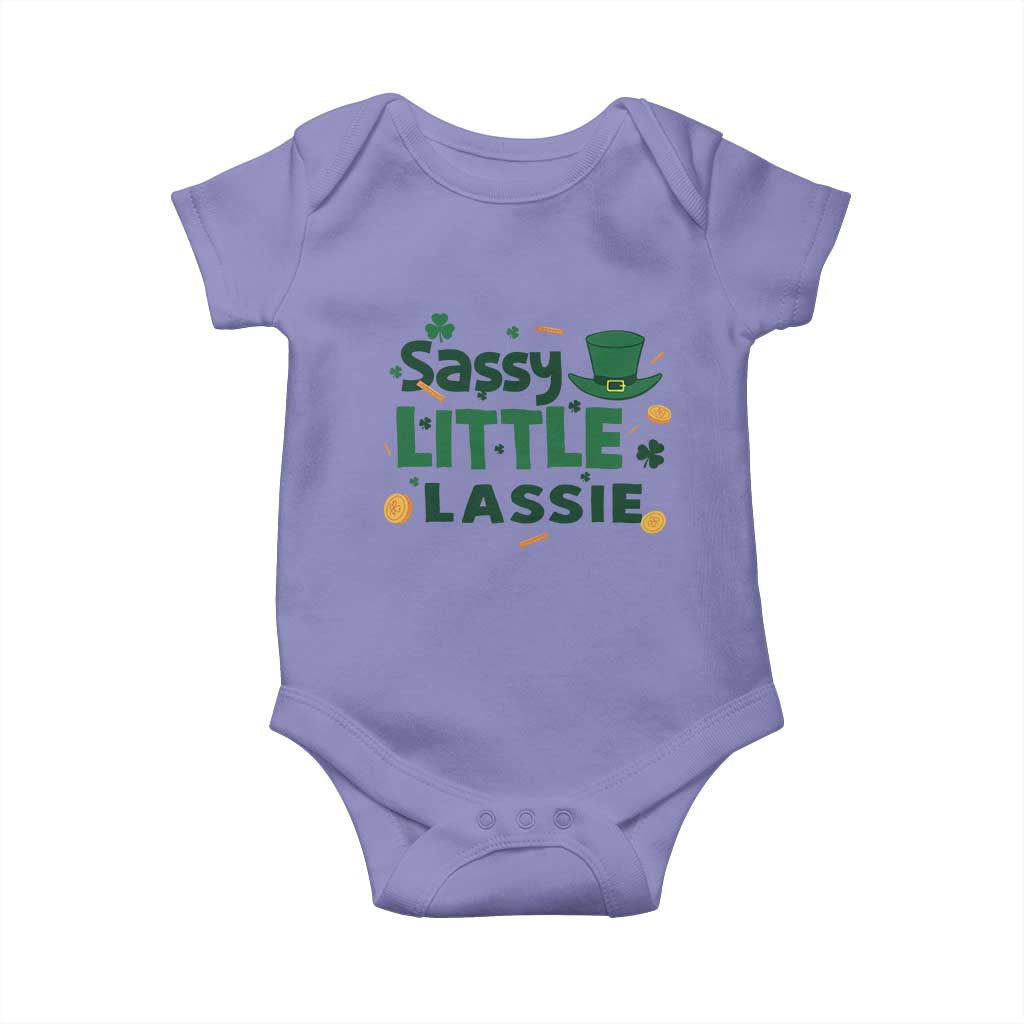 Funny St Patrick's Day Sassy Little Lassie Baby Onesie Shamrock TS11 Violet Print Your Wear