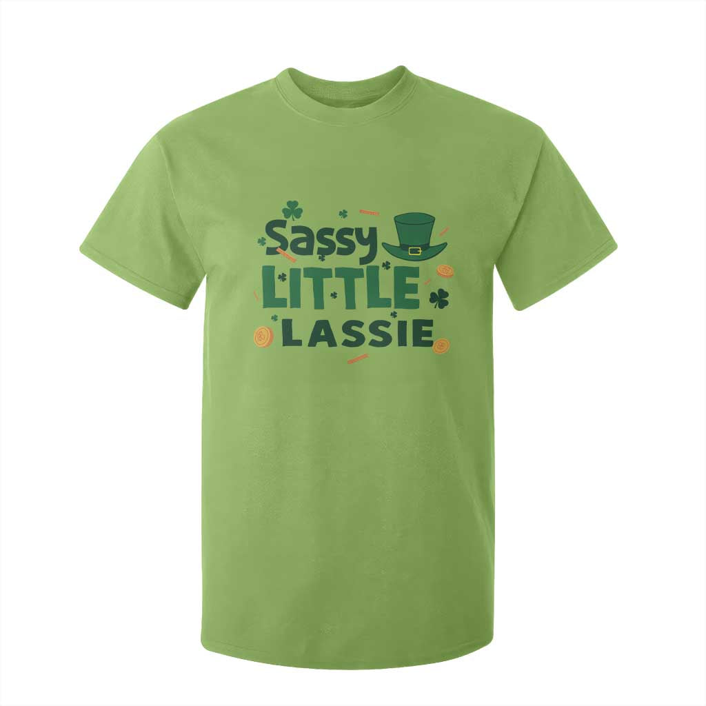 Funny St Patrick's Day Sassy Little Lassie T Shirt For Kid Shamrock TS11 Lime Print Your Wear