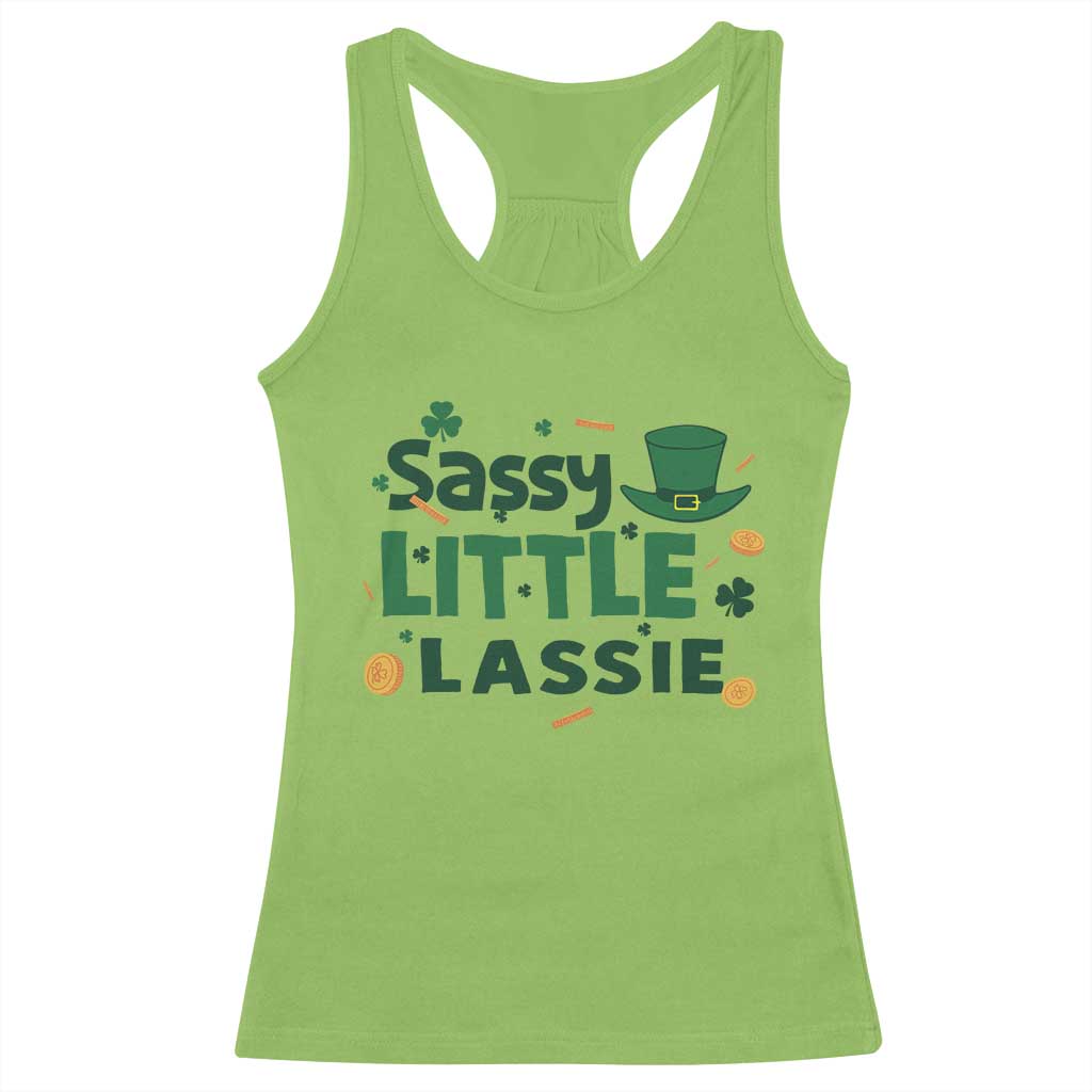 Funny St Patrick's Day Sassy Little Lassie Racerback Tank Top Shamrock TS11 Lime Print Your Wear