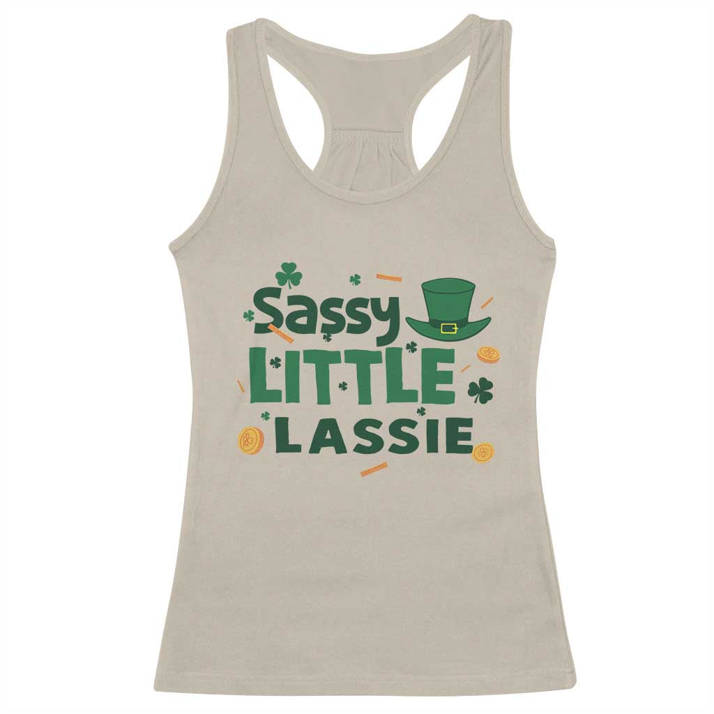 Funny St Patrick's Day Sassy Little Lassie Racerback Tank Top Shamrock TS11 Sand Print Your Wear