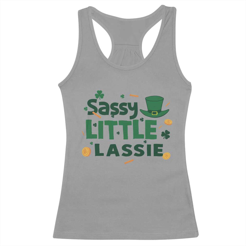 Funny St Patrick's Day Sassy Little Lassie Racerback Tank Top Shamrock TS11 Sport Gray Print Your Wear