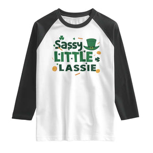 Funny St Patrick's Day Sassy Little Lassie Raglan Shirt Shamrock TS11 White Black Print Your Wear