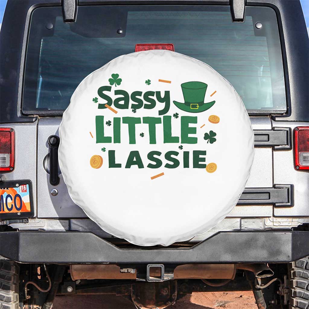 Funny St Patrick's Day Sassy Little Lassie Spare Tire Cover Shamrock TS11 No hole White Print Your Wear