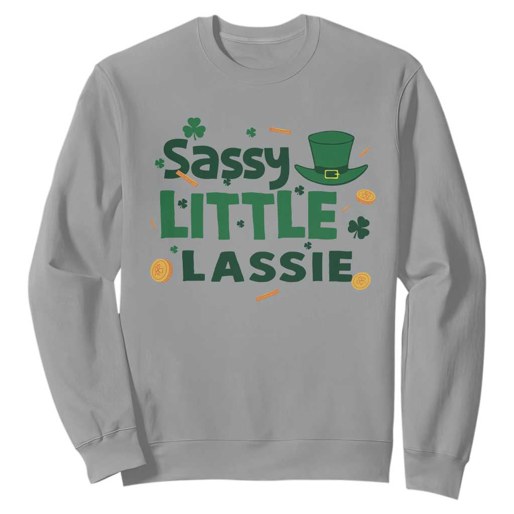Funny St Patrick's Day Sassy Little Lassie Sweatshirt Shamrock TS11 Sport Gray Print Your Wear