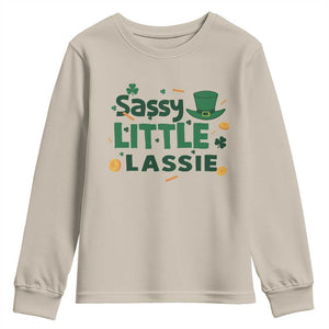 Funny St Patrick's Day Sassy Little Lassie Youth Sweatshirt Shamrock TS11 Sand Print Your Wear