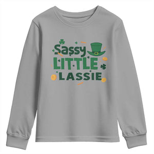 Funny St Patrick's Day Sassy Little Lassie Youth Sweatshirt Shamrock TS11 Sport Gray Print Your Wear