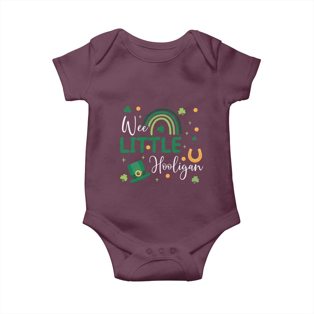 Funny Wee Little Hooligan Baby Onesie St Patrick's Day Shamrock Rainbow TS11 Maroon Print Your Wear