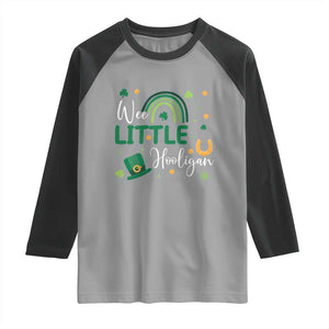 Funny Wee Little Hooligan Raglan Shirt St Patrick's Day Shamrock Rainbow TS11 Sport Gray Black Print Your Wear