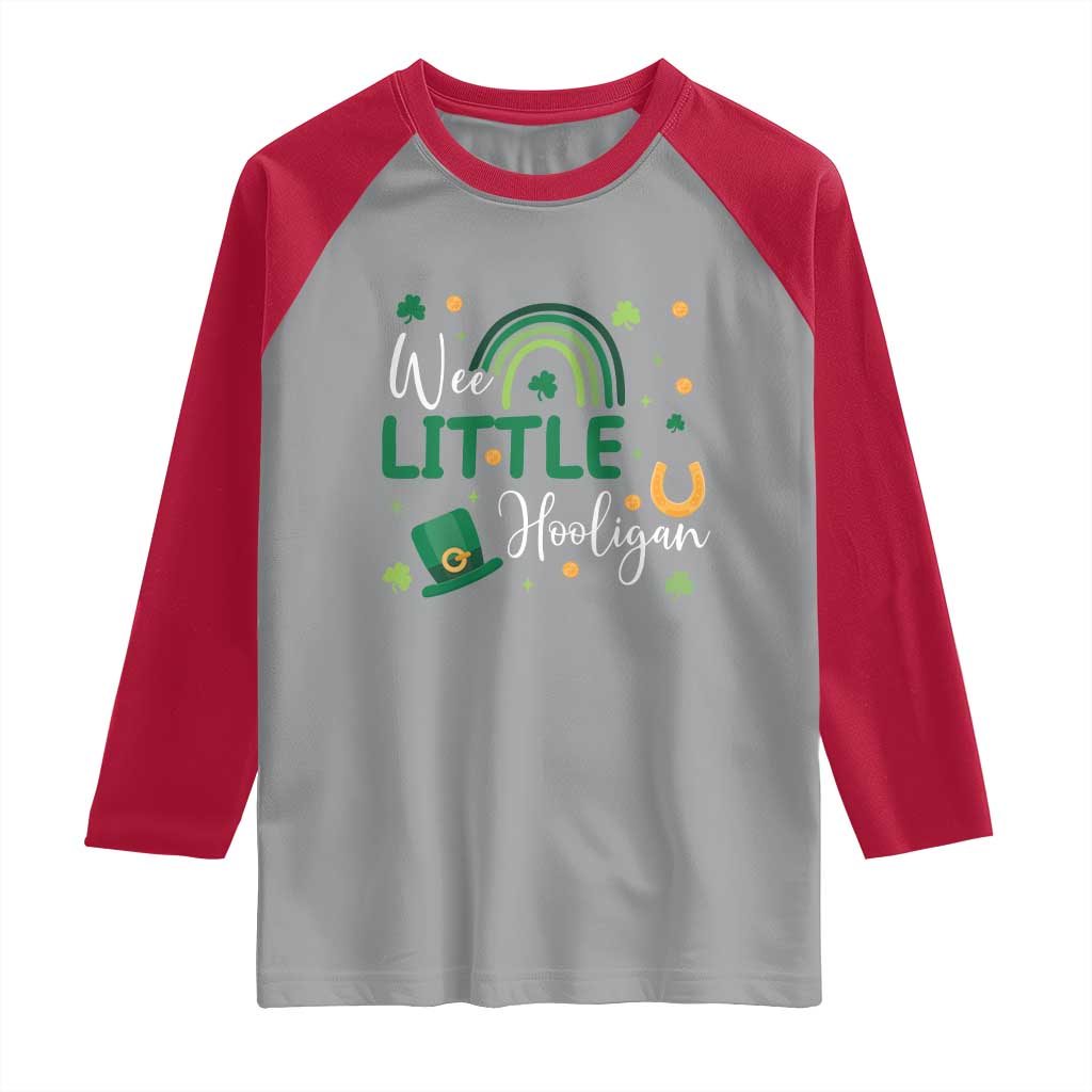 Funny Wee Little Hooligan Raglan Shirt St Patrick's Day Shamrock Rainbow TS11 Sport Gray Red Print Your Wear