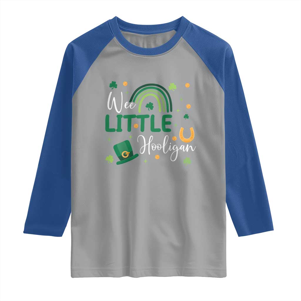 Funny Wee Little Hooligan Raglan Shirt St Patrick's Day Shamrock Rainbow TS11 Sport Gray Royal Print Your Wear