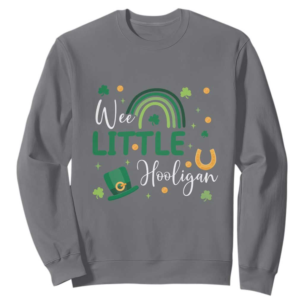 Funny Wee Little Hooligan Sweatshirt St Patrick's Day Shamrock Rainbow TS11 Charcoal Print Your Wear
