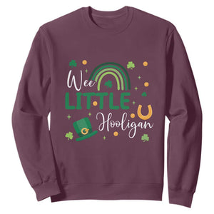 Funny Wee Little Hooligan Sweatshirt St Patrick's Day Shamrock Rainbow TS11 Maroon Print Your Wear