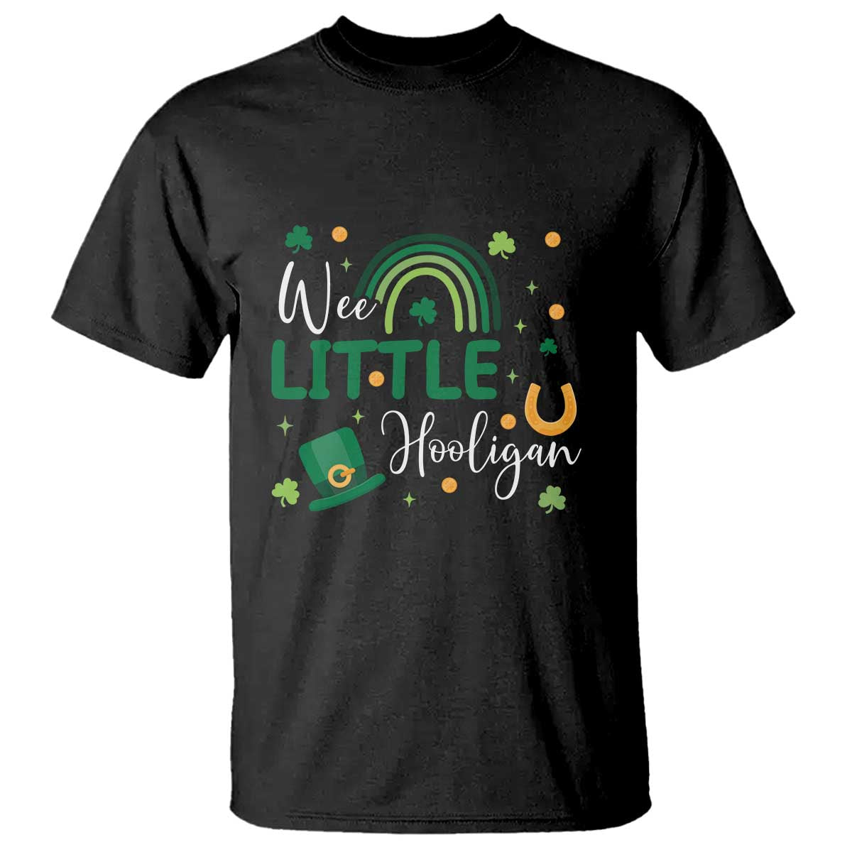 Funny Wee Little Hooligan T Shirt St Patrick's Day Shamrock Rainbow TS11 Black Print Your Wear