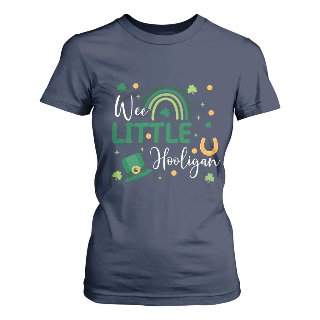 Funny Wee Little Hooligan T Shirt For Women St Patrick's Day Shamrock Rainbow TS11 Navy Print Your Wear