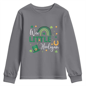 Funny Wee Little Hooligan Youth Sweatshirt St Patrick's Day Shamrock Rainbow TS11 Charcoal Print Your Wear