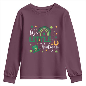 Funny Wee Little Hooligan Youth Sweatshirt St Patrick's Day Shamrock Rainbow TS11 Maroon Print Your Wear