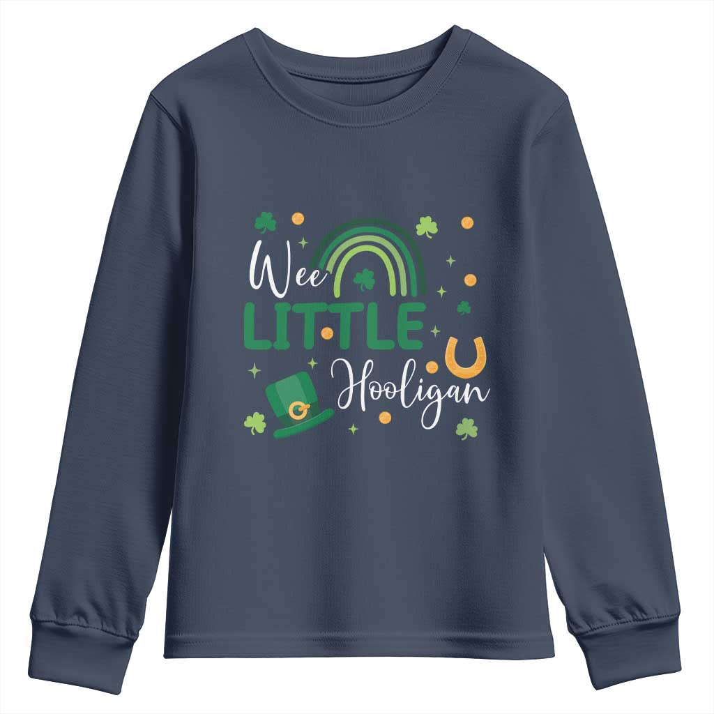 Funny Wee Little Hooligan Youth Sweatshirt St Patrick's Day Shamrock Rainbow TS11 Navy Print Your Wear