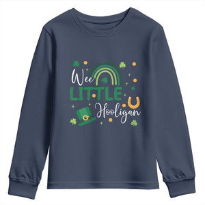 Funny Wee Little Hooligan Youth Sweatshirt St Patrick's Day Shamrock Rainbow TS11 Navy Print Your Wear