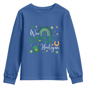 Funny Wee Little Hooligan Youth Sweatshirt St Patrick's Day Shamrock Rainbow TS11 Royal Blue Print Your Wear
