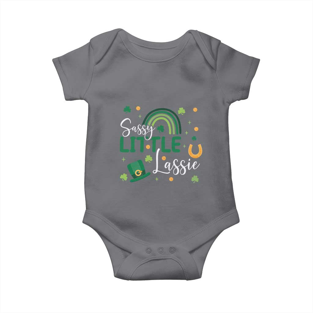 Funny Sassy Little Lassie Baby Onesie St Patrick's Day Shamrock Rainbow TS11 Charcoal Print Your Wear