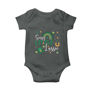 Funny Sassy Little Lassie Baby Onesie St Patrick's Day Shamrock Rainbow TS11 Dark Heather Print Your Wear