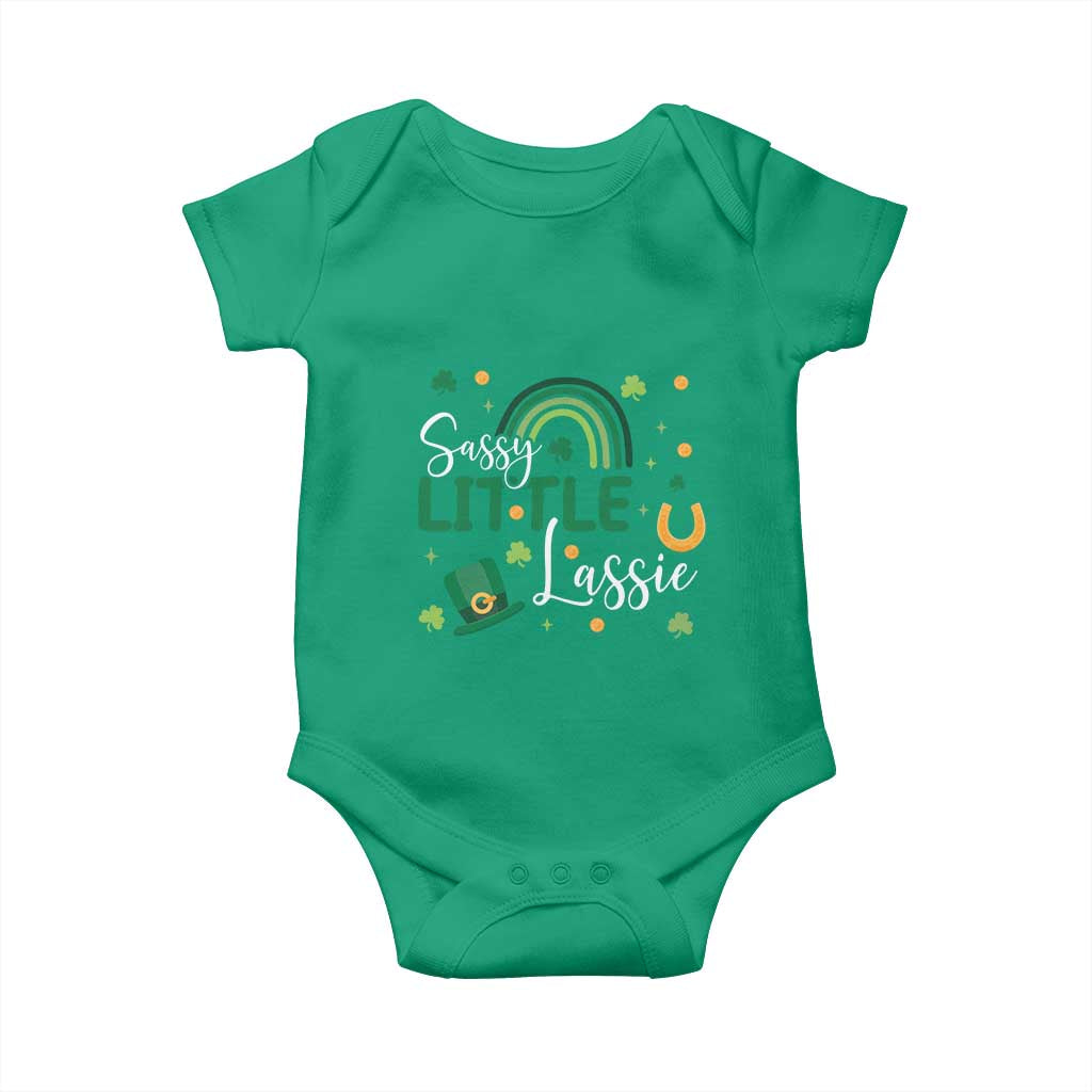 Funny Sassy Little Lassie Baby Onesie St Patrick's Day Shamrock Rainbow TS11 Irish Green Print Your Wear