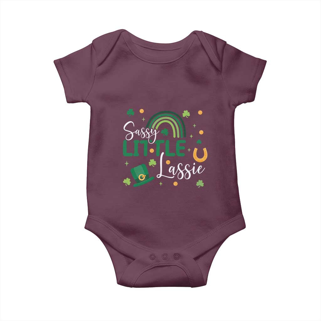 Funny Sassy Little Lassie Baby Onesie St Patrick's Day Shamrock Rainbow TS11 Maroon Print Your Wear