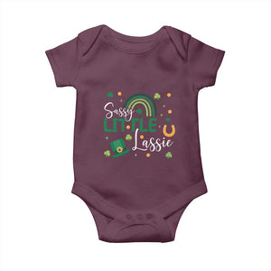 Funny Sassy Little Lassie Baby Onesie St Patrick's Day Shamrock Rainbow TS11 Maroon Print Your Wear
