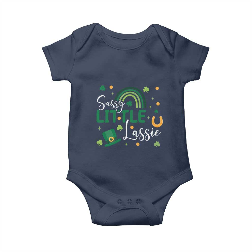 Funny Sassy Little Lassie Baby Onesie St Patrick's Day Shamrock Rainbow TS11 Navy Print Your Wear
