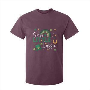 Funny Sassy Little Lassie T Shirt For Kid St Patrick's Day Shamrock Rainbow TS11 Maroon Print Your Wear