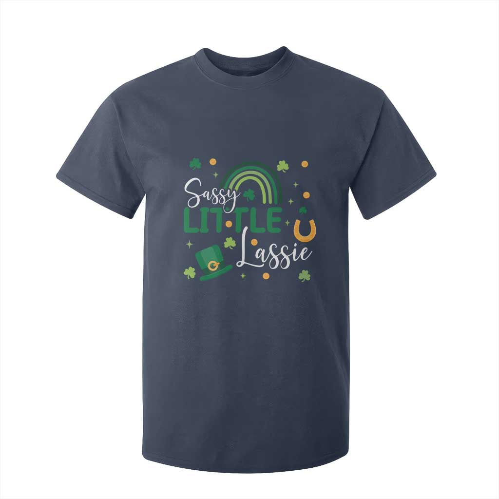 Funny Sassy Little Lassie T Shirt For Kid St Patrick's Day Shamrock Rainbow TS11 Navy Print Your Wear