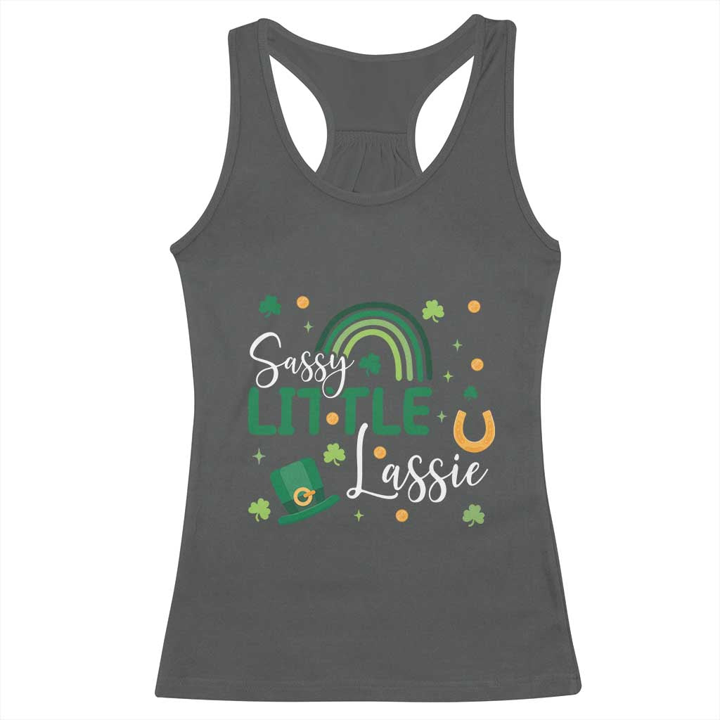 Funny Sassy Little Lassie Racerback Tank Top St Patrick's Day Shamrock Rainbow TS11 Dark Heather Print Your Wear