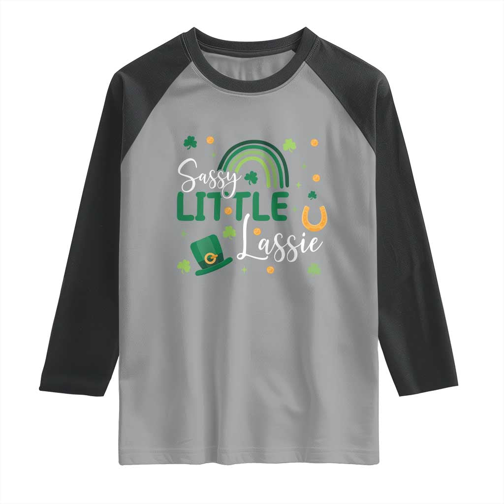 Funny Sassy Little Lassie Raglan Shirt St Patrick's Day Shamrock Rainbow TS11 Sport Gray Black Print Your Wear