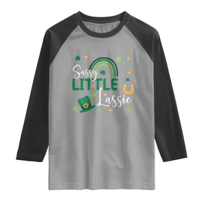 Funny Sassy Little Lassie Raglan Shirt St Patrick's Day Shamrock Rainbow TS11 Sport Gray Black Print Your Wear