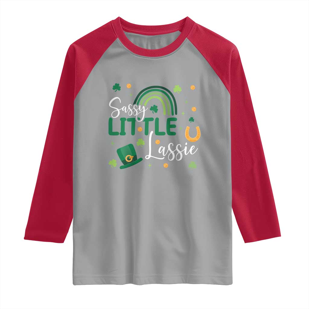 Funny Sassy Little Lassie Raglan Shirt St Patrick's Day Shamrock Rainbow TS11 Sport Gray Red Print Your Wear